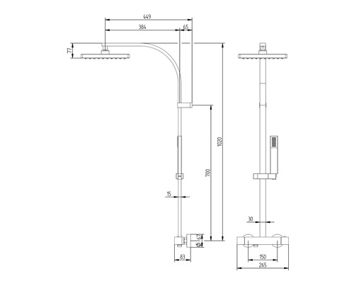 Douchekolom incl. thermostaat Schulte Vierkant chroom D9635 02