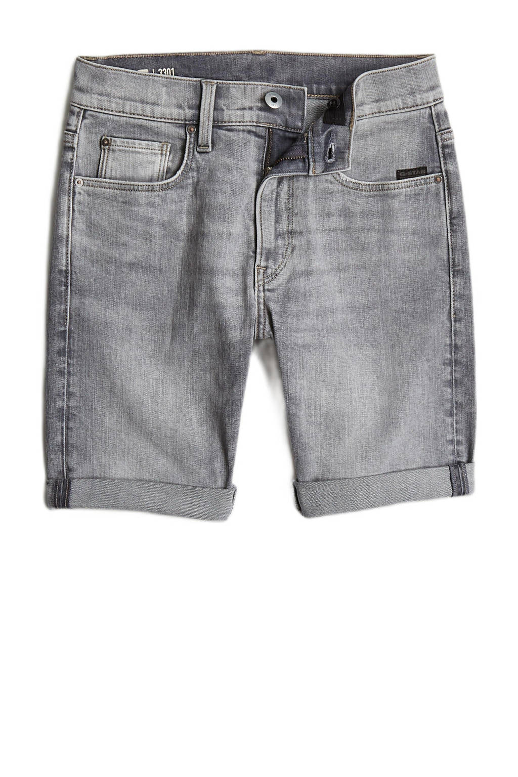 G-STAR 3301 slim shorts premium denim short faded grey neblina