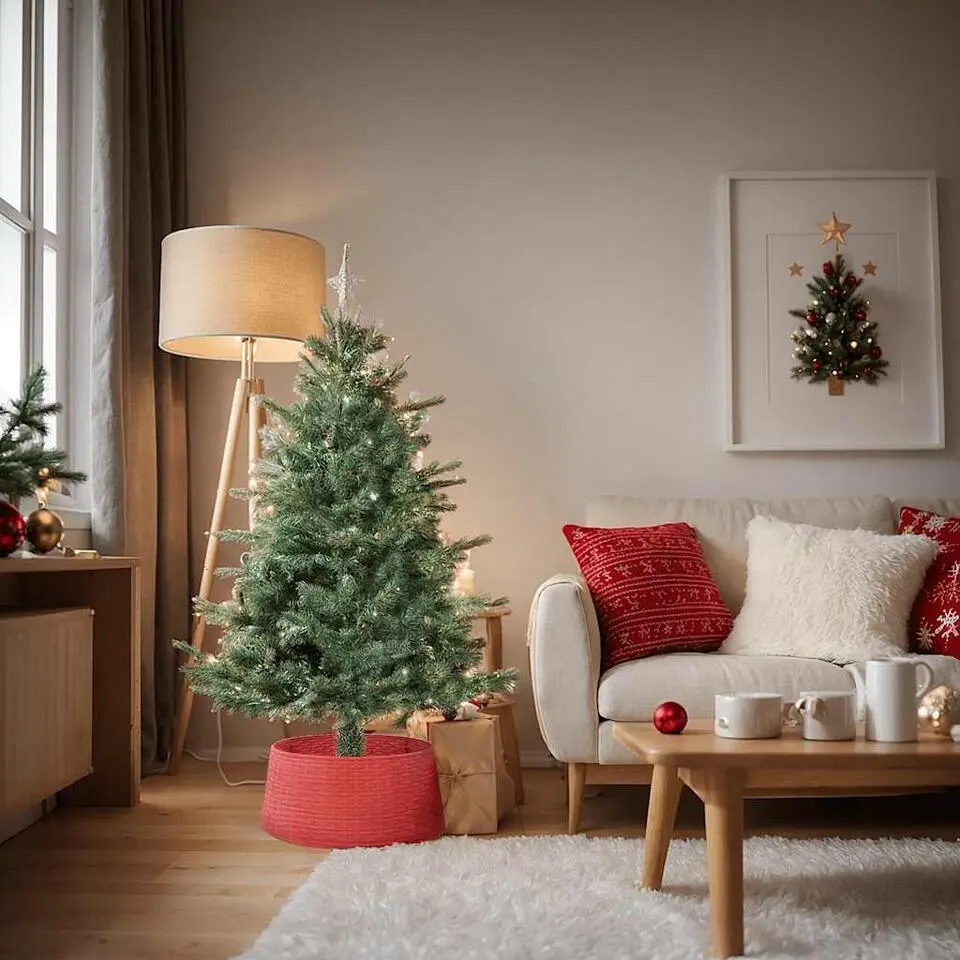 vidaXL - Kerstboomrok met geweven look Ø56x23 cm - Rood - Polypropeen