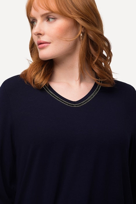 Shirt, Ziersteine, A-Linie, V-Ausschnitt, Langarm