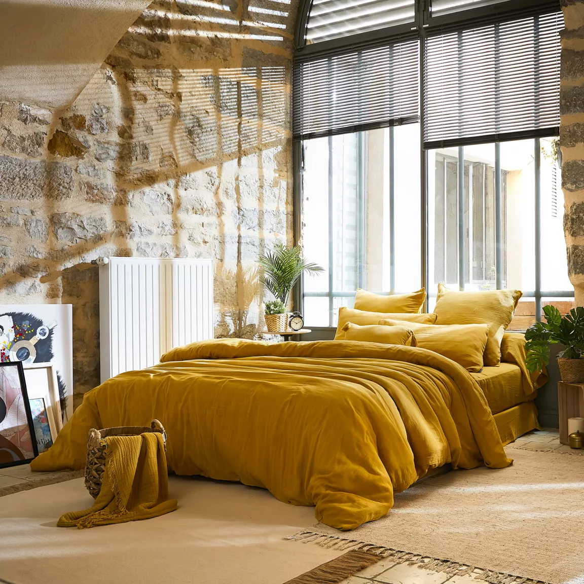 Housse de couette gaze de coton (280 x 240 cm) Gaïa Jaune safran