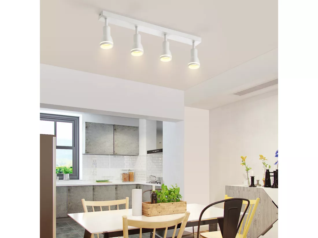 NETTLIFE Plafonnier 4 Spots Blanc : Plafonnier Métal GU10 Spots Pivotant Intérieur pour cuisine bureau salon chambre à coucher, Sans ampoules