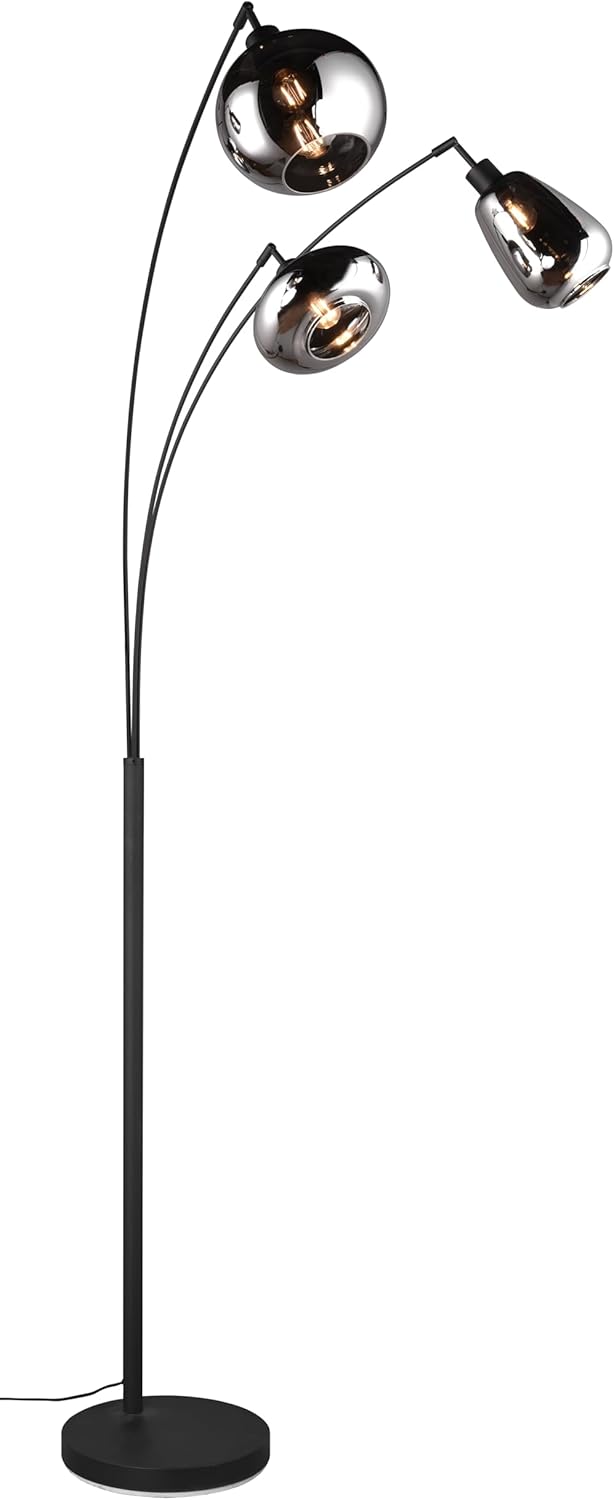 Trio Leuchten Stehleuchte Lumina 417000332, Metall Schwarz matt, Glas chrom bedampft, exkl. 3x E14