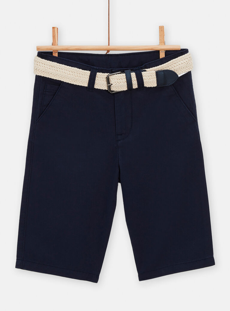 Bermuda marine uni avec ceinture tréssée pour garçon