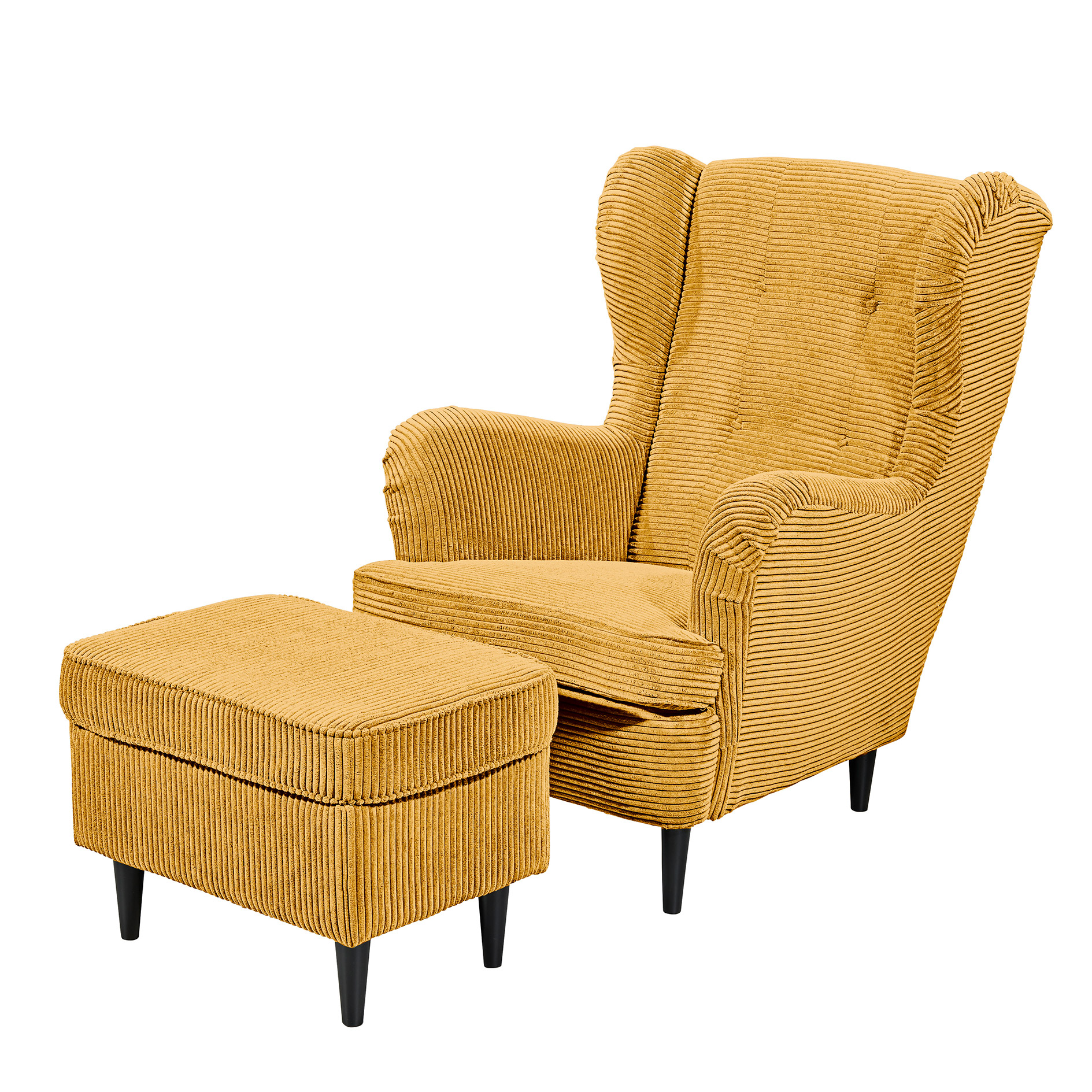 Hocker - mustard - Cord - Massivholzfüße