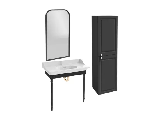 Console JACOB DELAFON Cléo 1889 avec plan vasque + miroir + colonne droite + siphon or