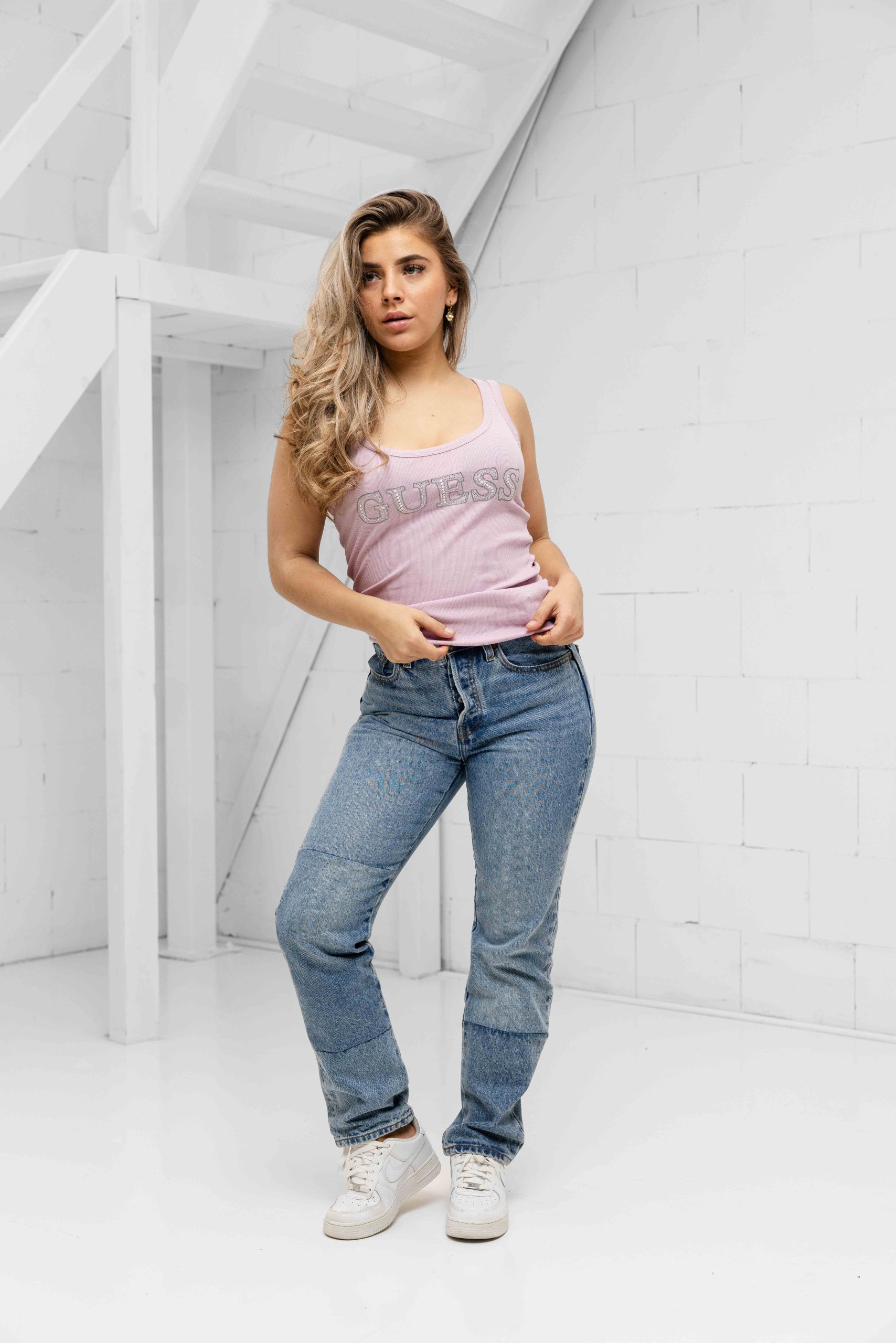 Guess Embellished Logo Hemd Dames Roze