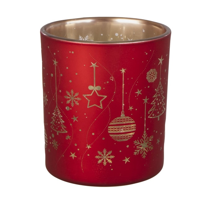 Teelichtglas - Weihnachten - rot/gold - ca. 7 x 7,5 cm