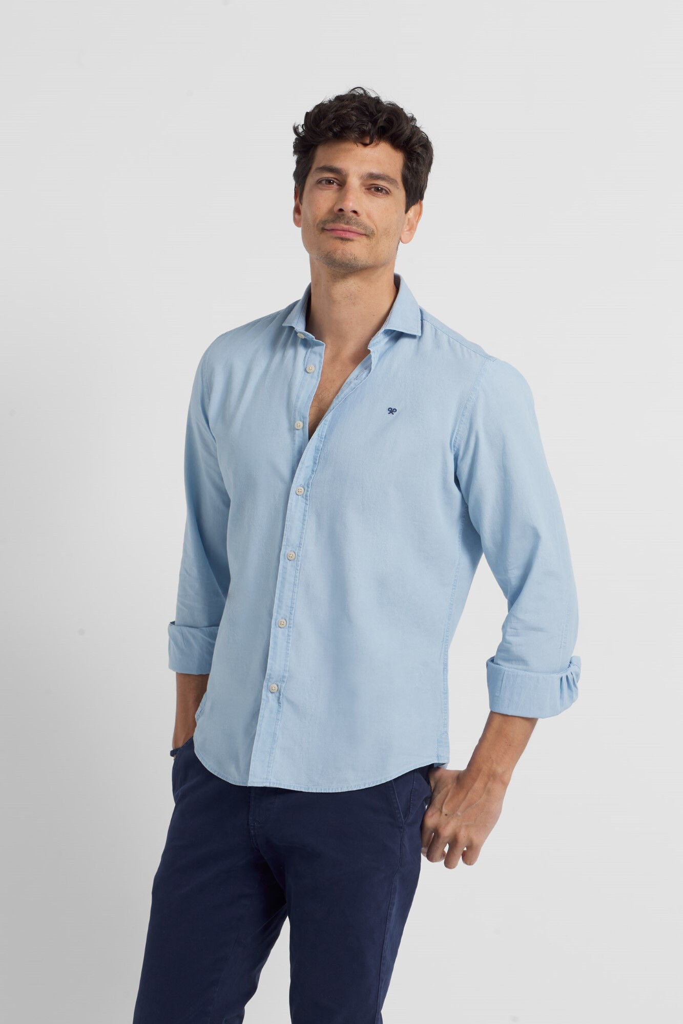 Camisa esportiva jeans de lavagem clara - Azul