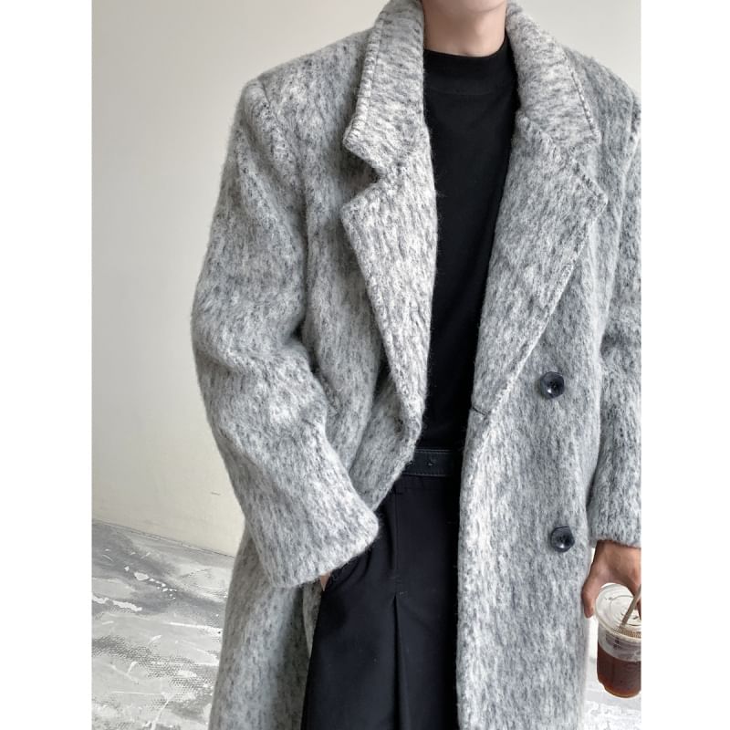 Orungeetun - Wollen trenchcoat met lange mouwen en dubbele rij knopen
