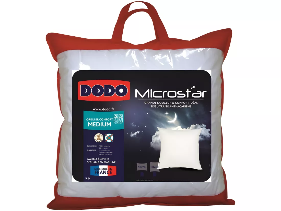Lot De 2 Oreillers Microstar Médium Anti-acariens 