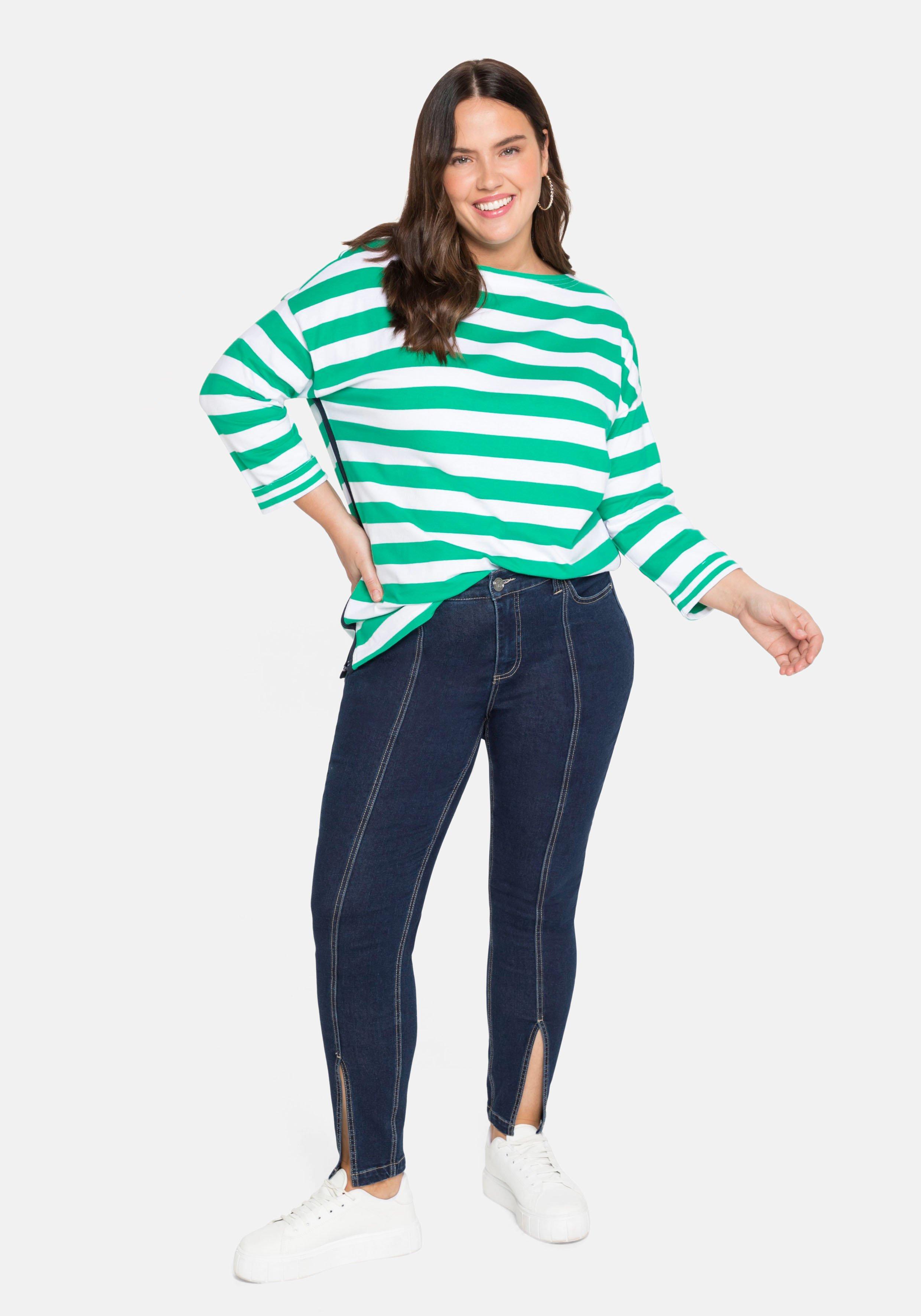3/4-Arm-Shirt mit Ringeln und U-Boot-Ausschnitt