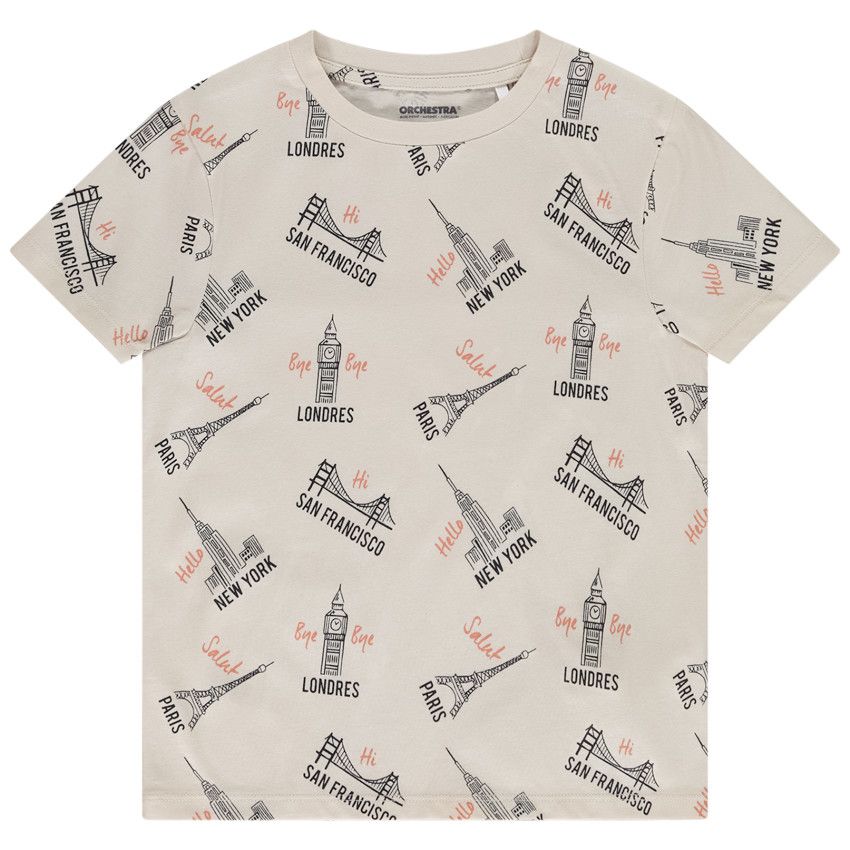 T-shirt manches courtes imprimé capitales pour garçon - Ecru