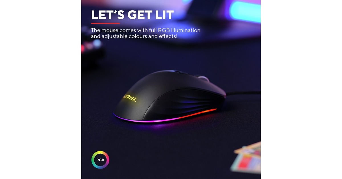 TrustGXT924 Ybar+ gaming muis met hoogwaardige prestaties  (Zwart, RGB, 25.600 dpi)