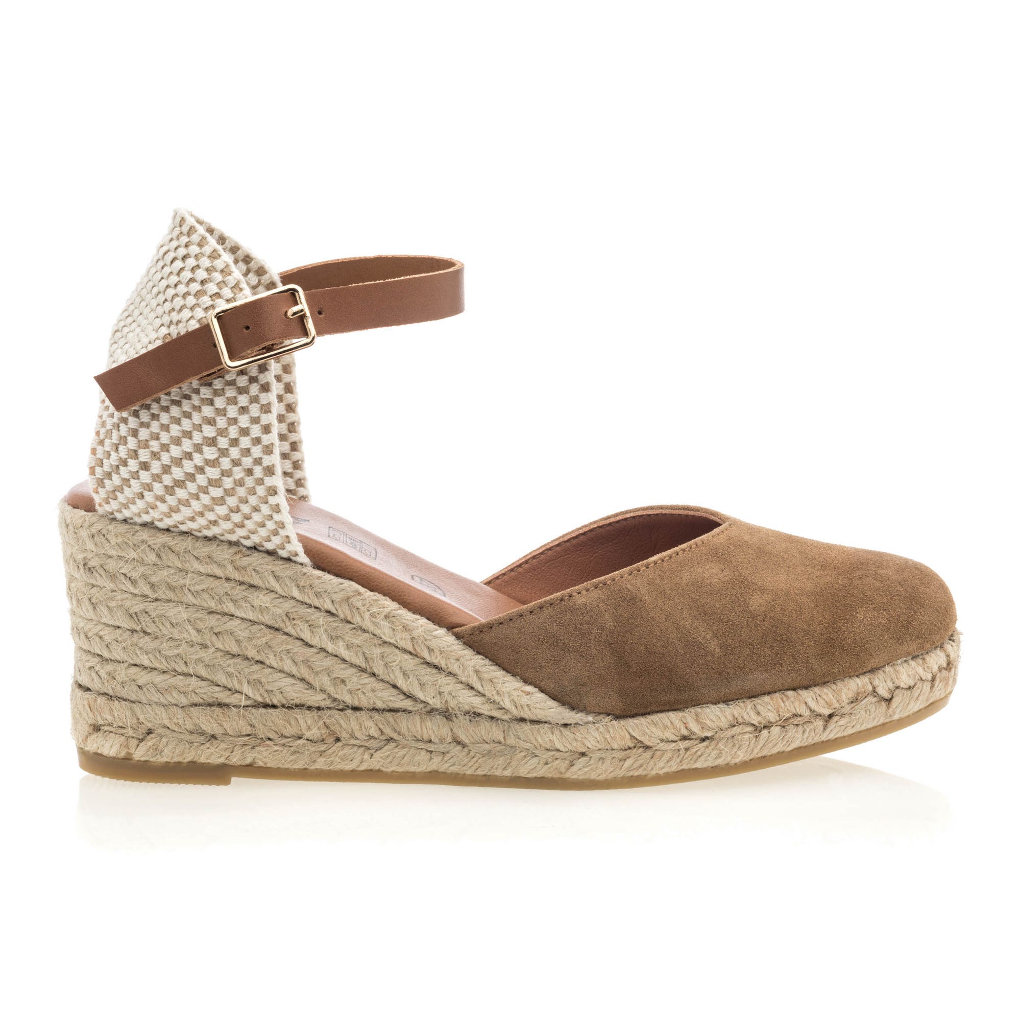 Espadrilles à talon compensé Femme en cuir camel