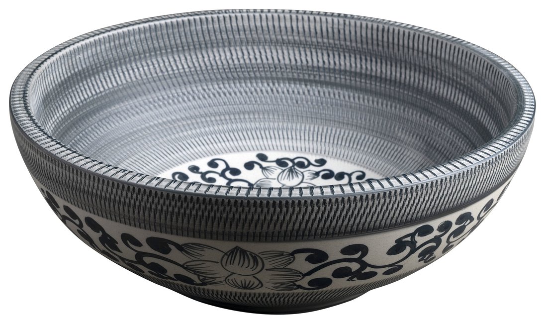 Sapho Priori waskom rond 40cm blauw-wit met decoratie