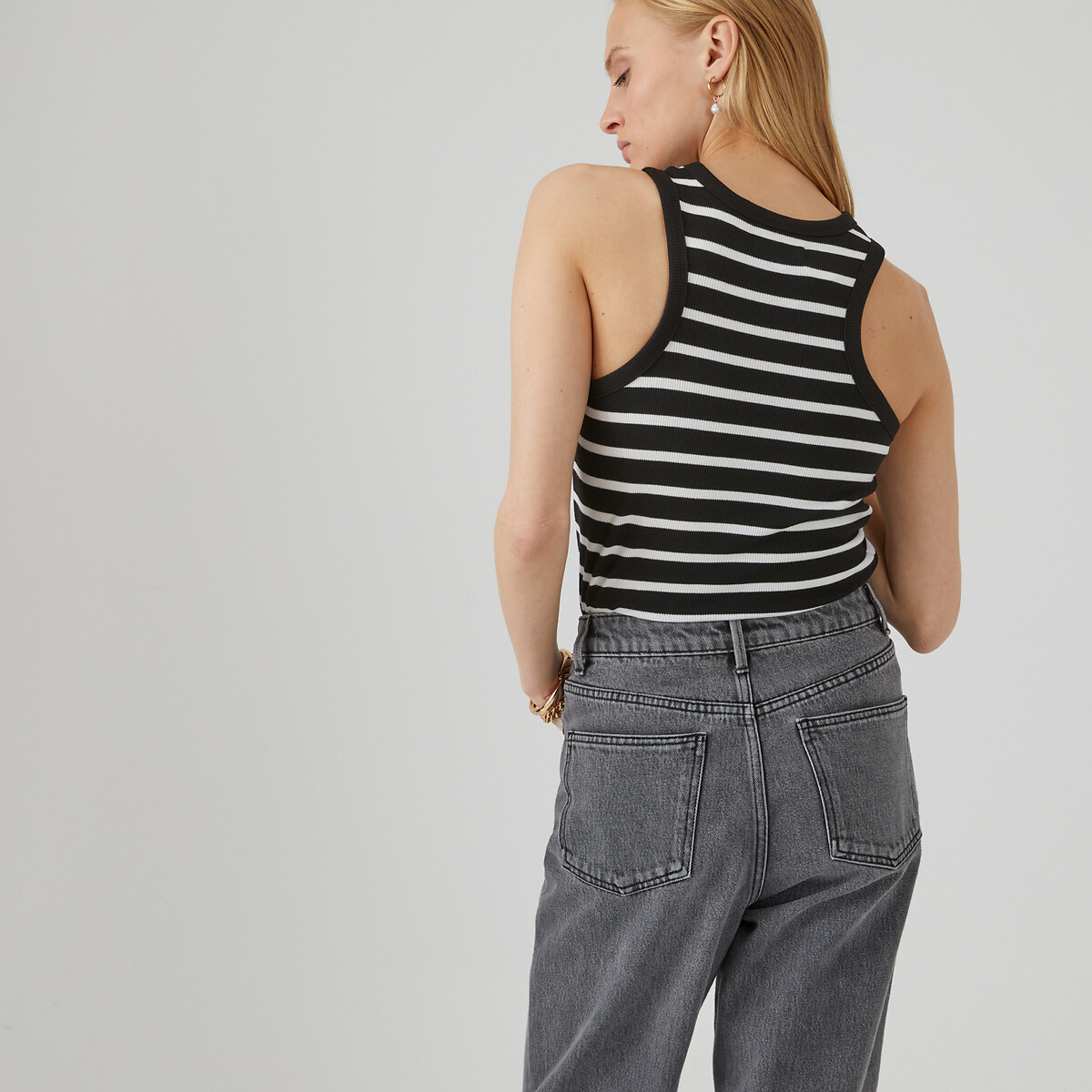 COLEÇÃO LA REDOUTE<br>Regata listrada, detalhes nas mangas estilo americano