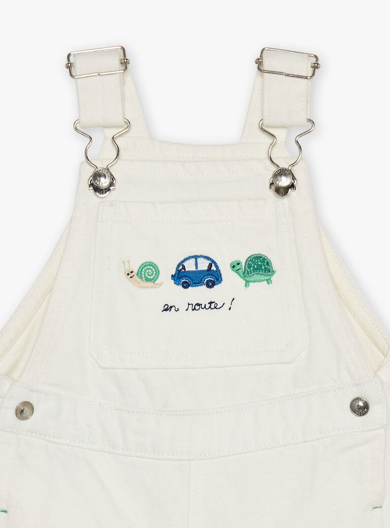 Salopette longue en denim écru avec broderie