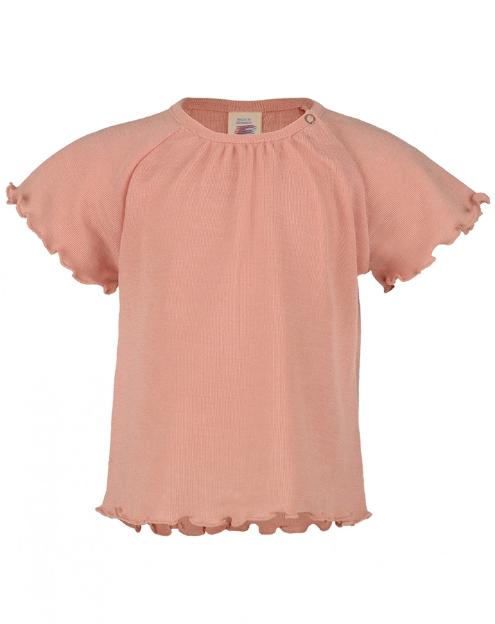 T-Shirt WOLLE RÜSCHEN mit Seide in lachsrosa