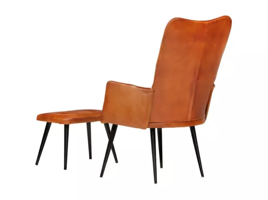 Chaise à oreilles avec repose-pied Brun roux Cuir véritable