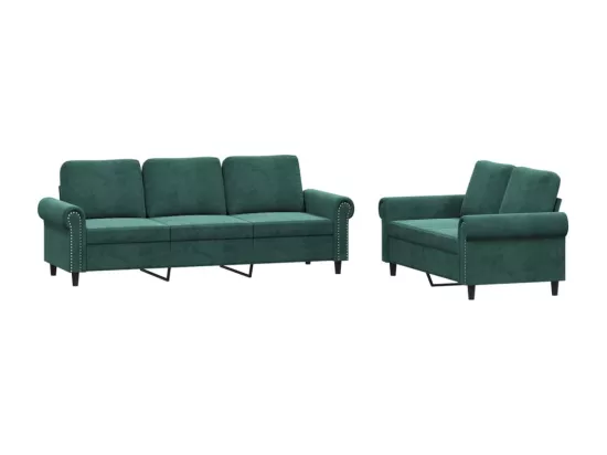 Ensemble de canapés 2 pcs avec coussins Vert foncé Velours