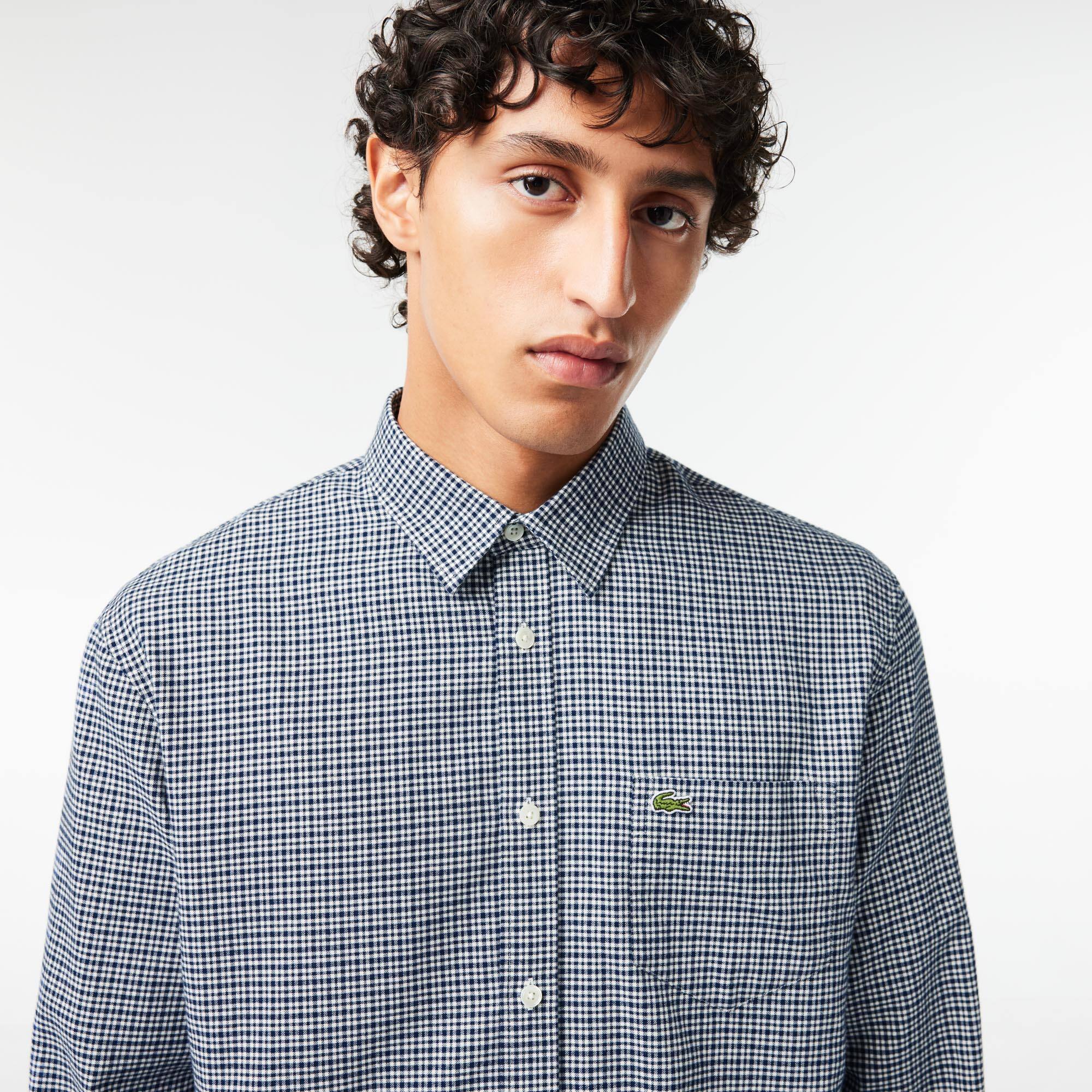 Chemise à carreaux en flanelle de coton Manches Longues - Bleu - Lacoste - Homme