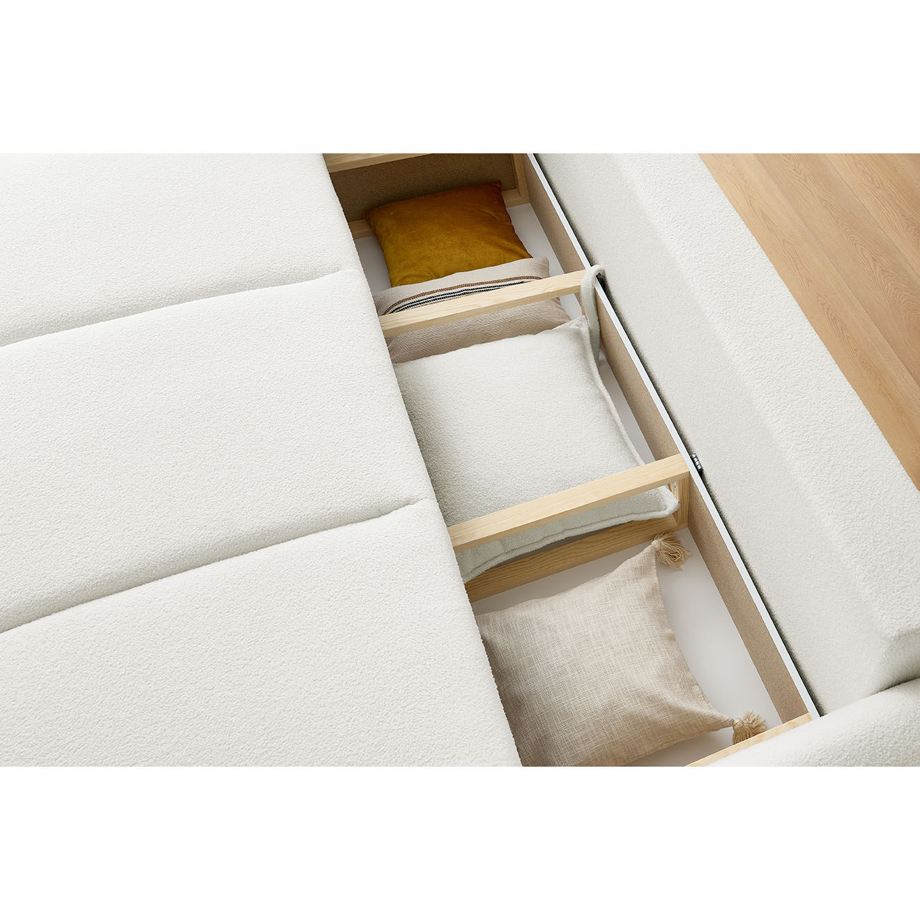 Bobochic Canapé 3 places convertible coffre Bouclette Leon blanc - 226x97x90 cm