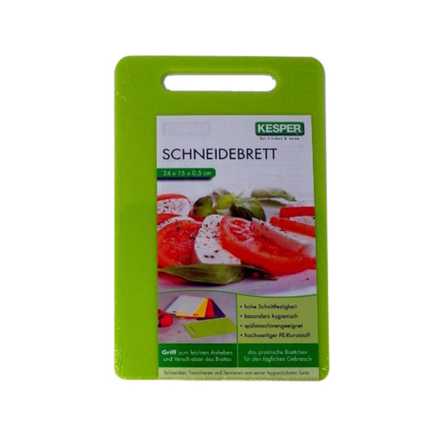 Kesper Schneidebrett Frühstücksbrett aus Kunststoff mit Griff grün 24 x 15 x 0,5 cm