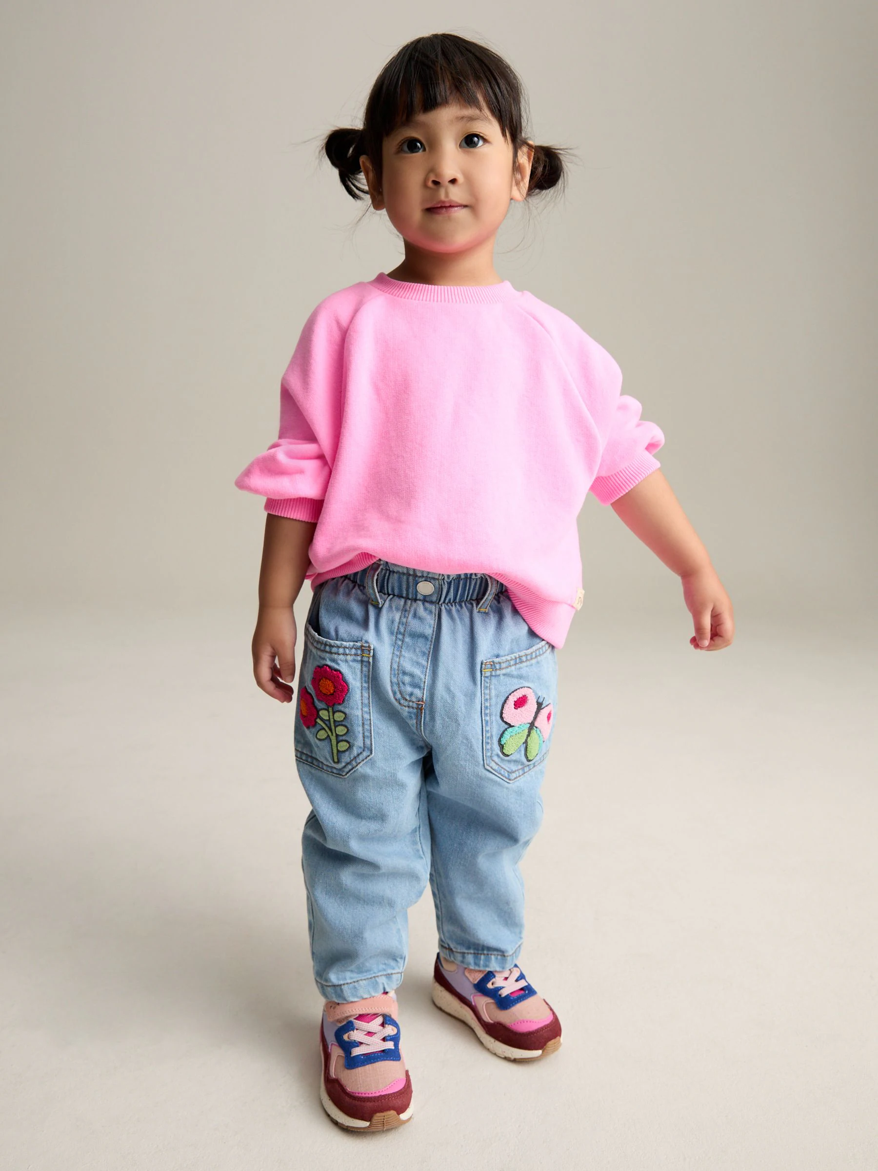 Denim - Bouclé vlinder versierde 100% katoenen jeans (3mnd-7jr)