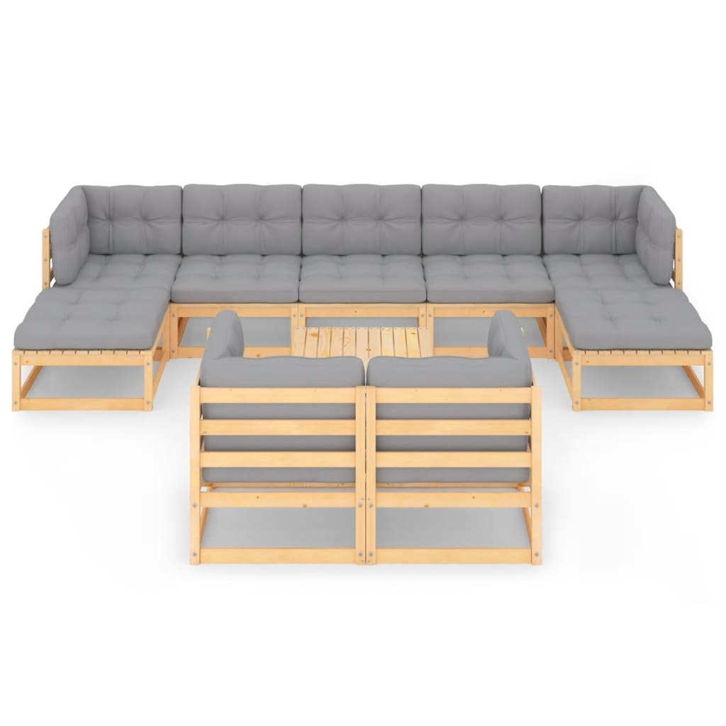 Salon de jardin meuble d'extérieur ensemble de mobilier 10 pièces avec coussins bois de pin massif