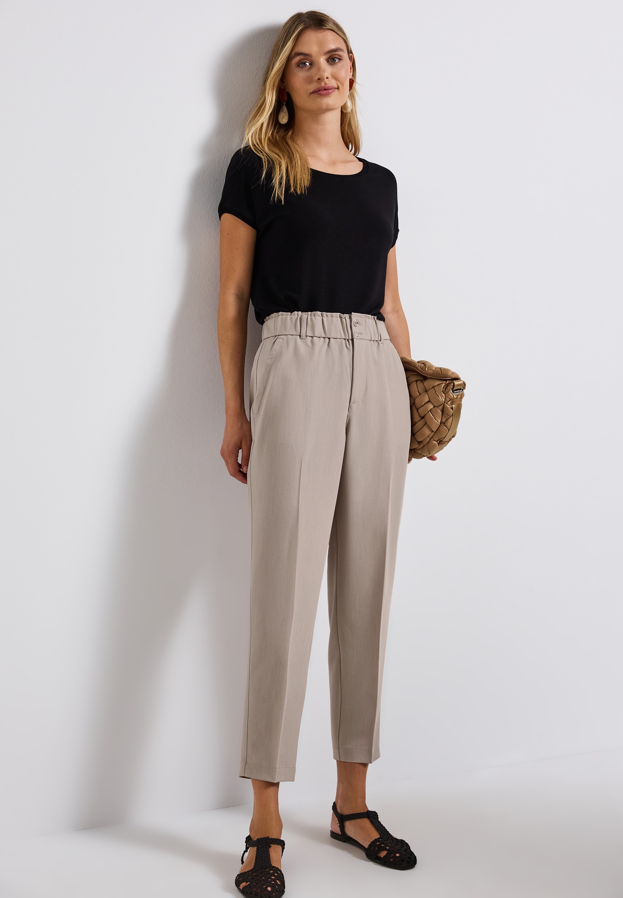 STREET ONE Paperbag-Hose  im Melange-Look und mit Stretch