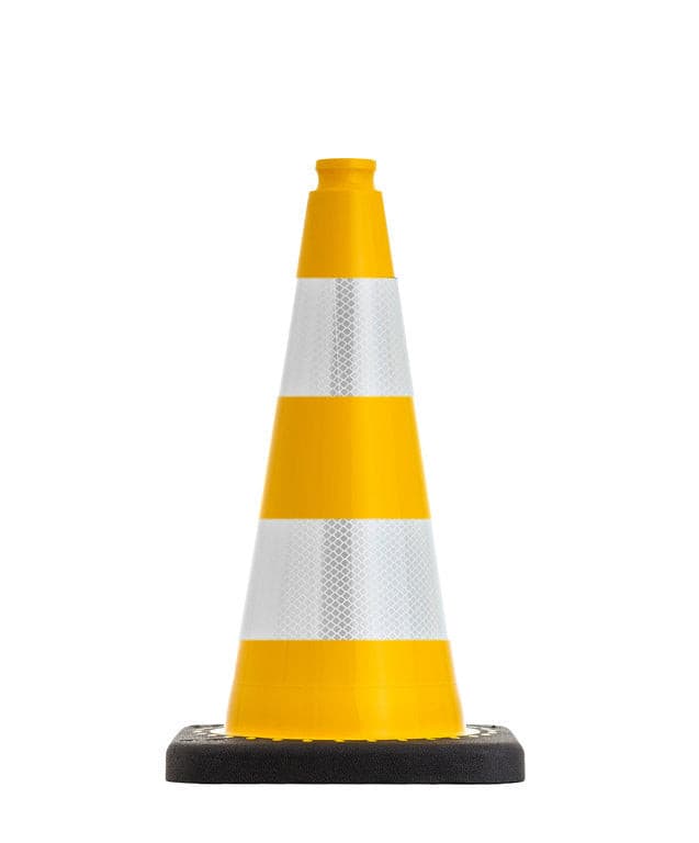 UVV FLEX gele verkeerskegels 50 cm, stabiel, ca. 2,1 kg, heldere, aantrekkelijke kleuren / RA2/C reflecterende folie wit
