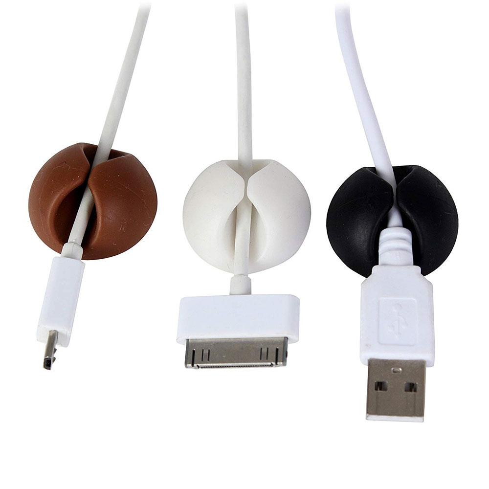 (6er Set) Vielzweck Silikon Kabel Drops / Clips / Halter / Klemme (Braun / Weiss / Schwarz)