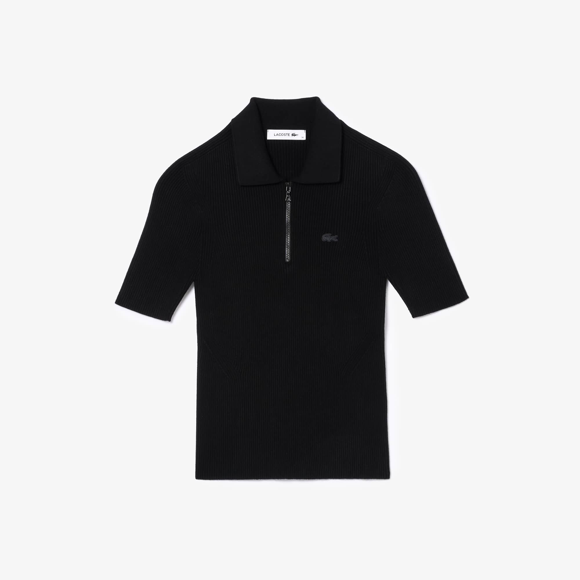 Polo col zippé femme Lacoste en maille Pullovers - Noir - Lacoste - Femme