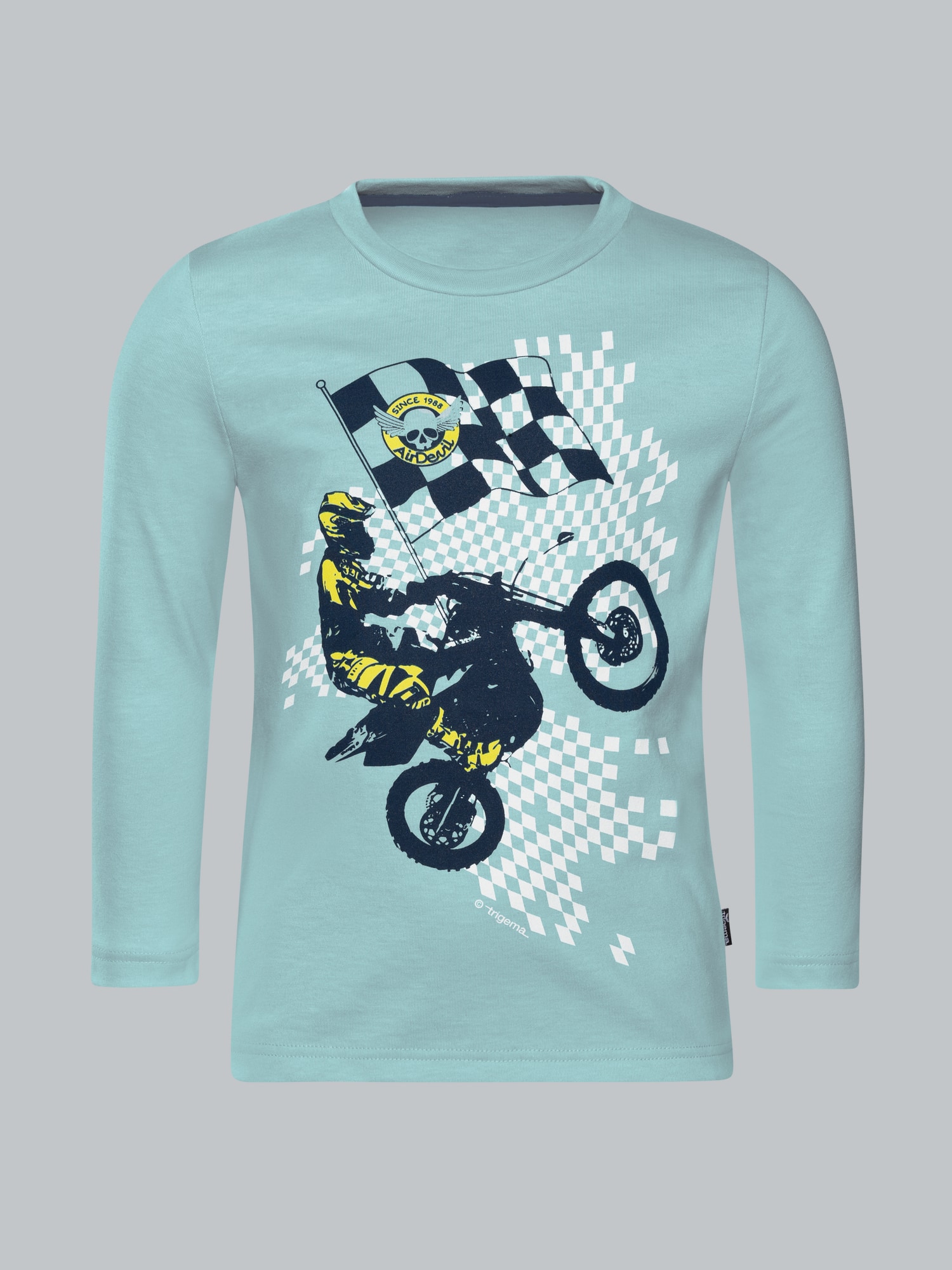 Langarmshirt mit sportlichem Motorrad-Print Gletscher