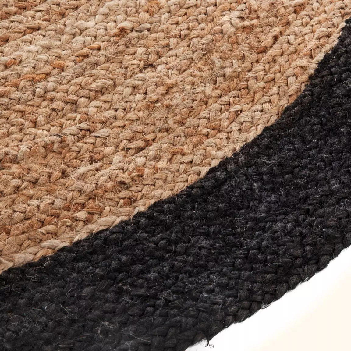 Tapis de salon jute rond (120 cm) Bord Noir