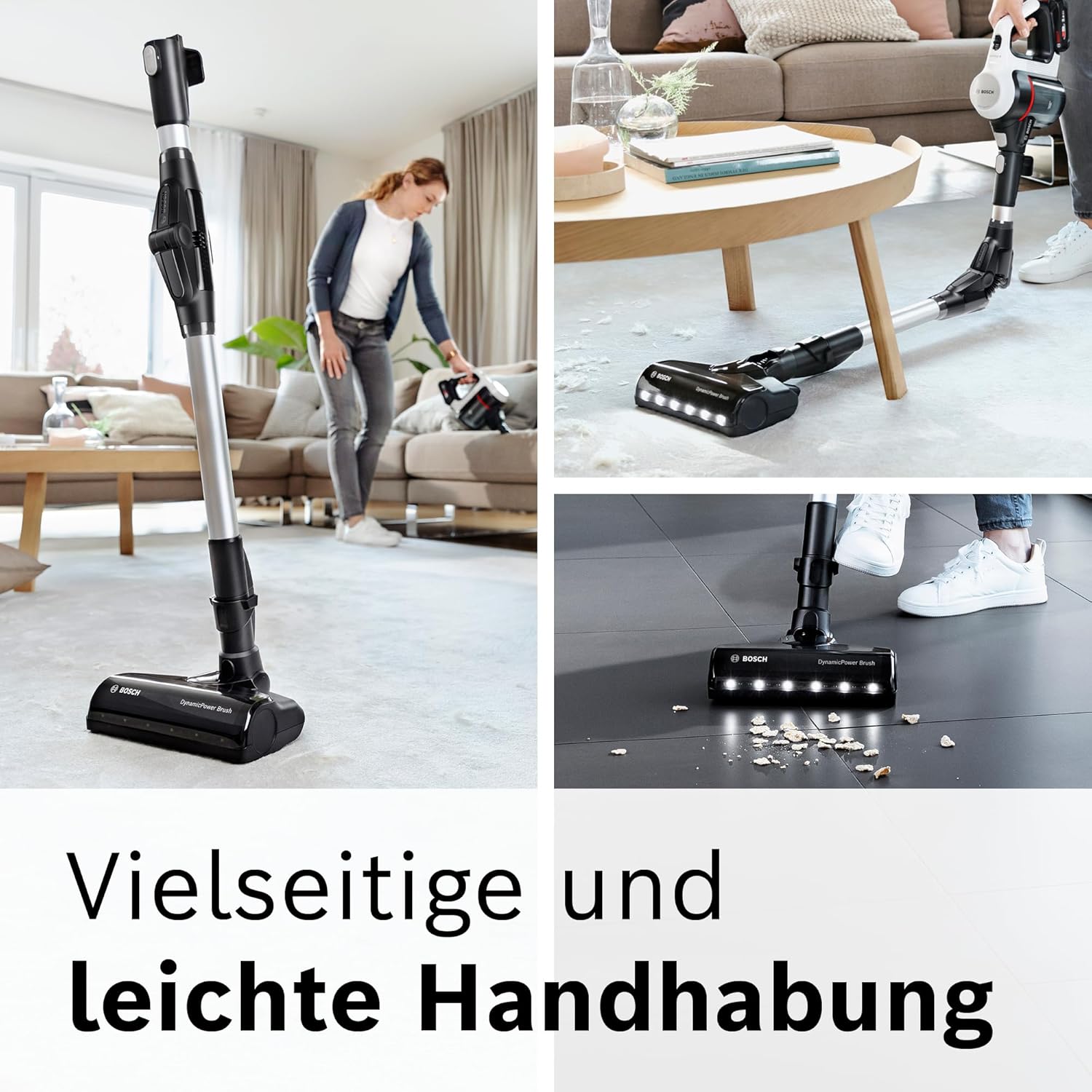 Bosch Akku-Staubsauger Unlimited 7 BSS711W, kabelloser Handstaubsauger, beutellos, Wechselakku, Knickrohr, Hygiene-Filter, 10 Jahre Motorgarantie, XXL-Polsterdüse, LED-Beleuchtung, Turbostufe, weiß