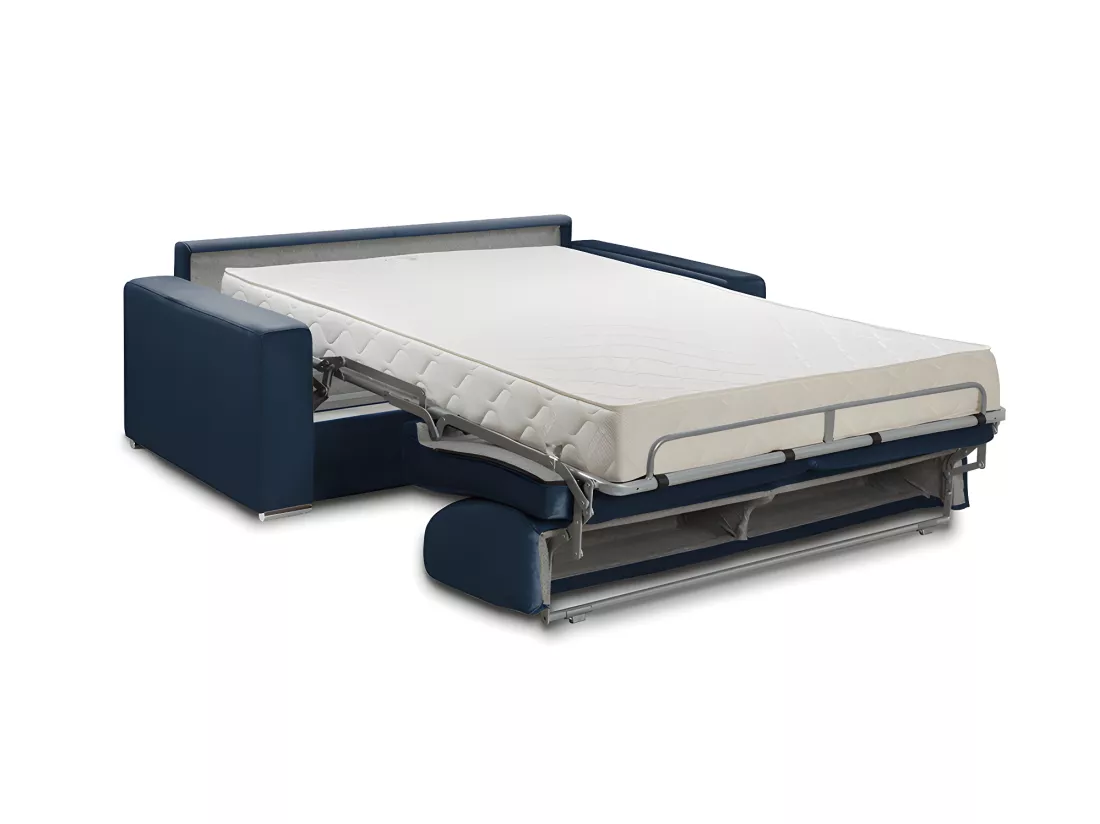 Canapé 3 places convertible express en velours bleu nuit - Couchage 140 cm - Matelas 18 cm CALIFE