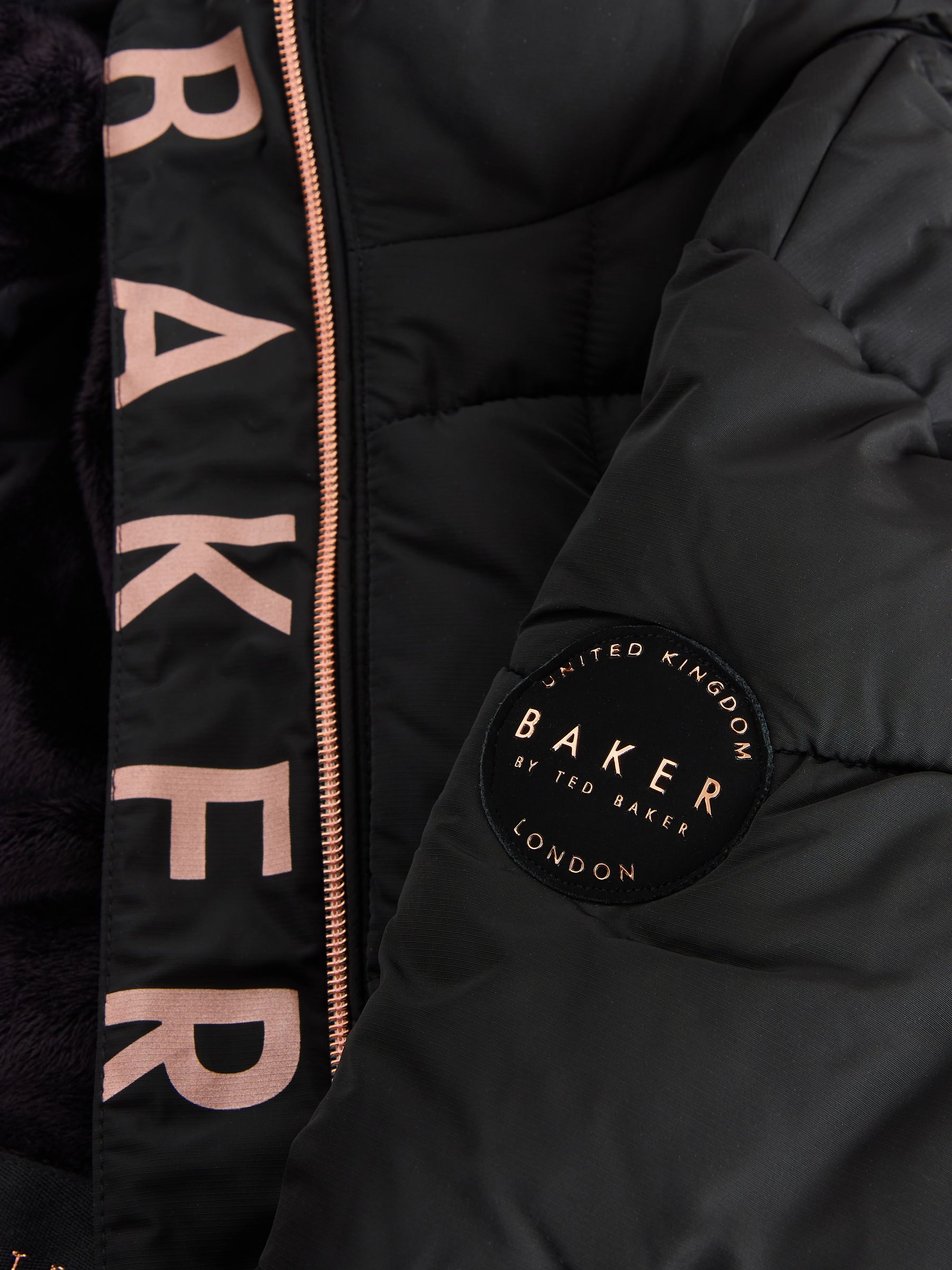 Zwart - Baker by Ted Baker Regenbestendige gewatteerde lange jas met strik op de rug en ceintuur