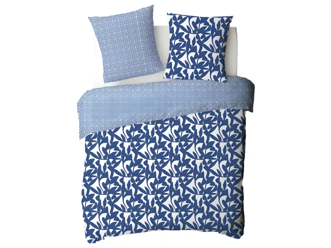 Parure de lit 2 personnes en coton 57 fils imprimé bleu 240x220cm