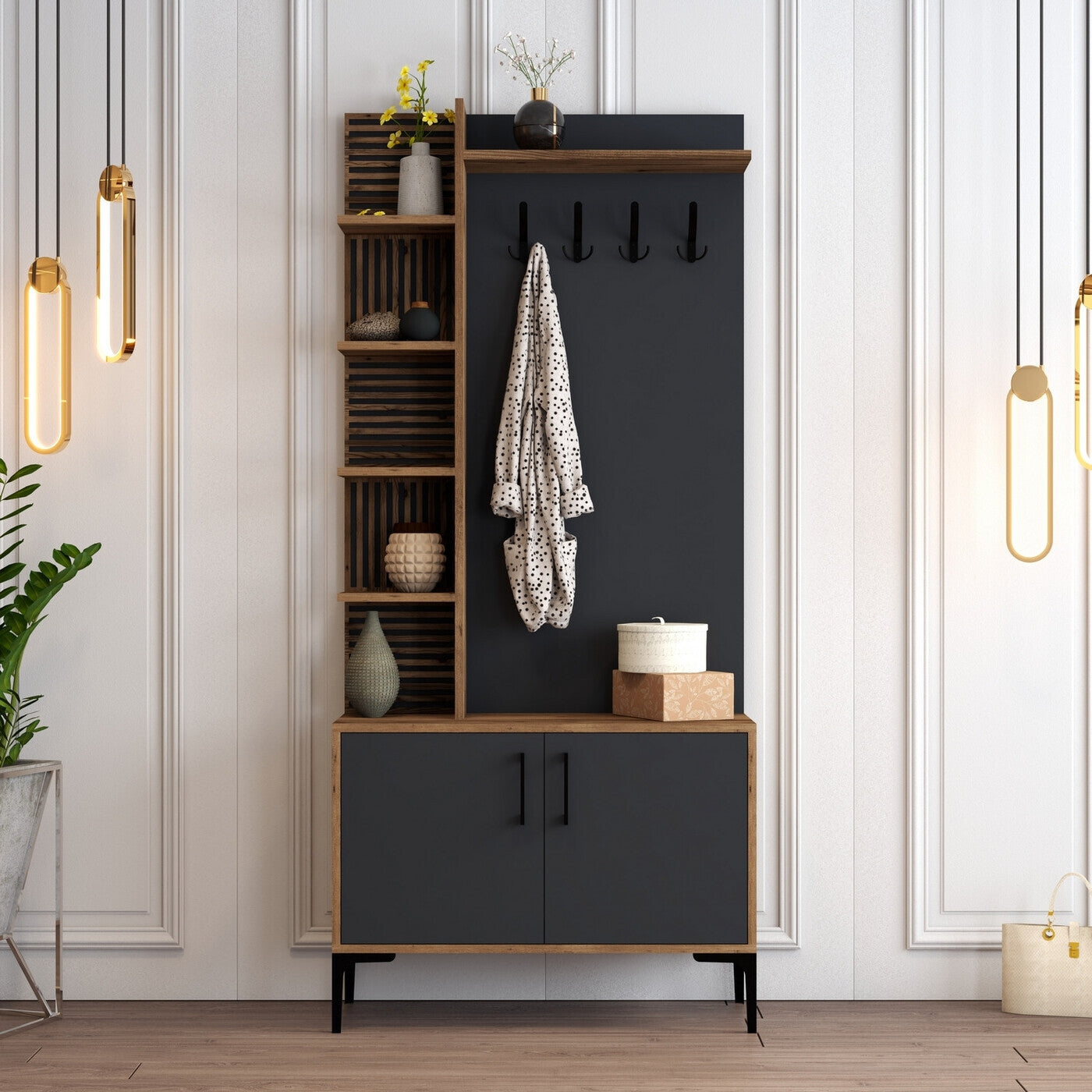 Giga Meubel - Garderobemeubel Walnoot|Antraciet Hout - 200cm - Viyana