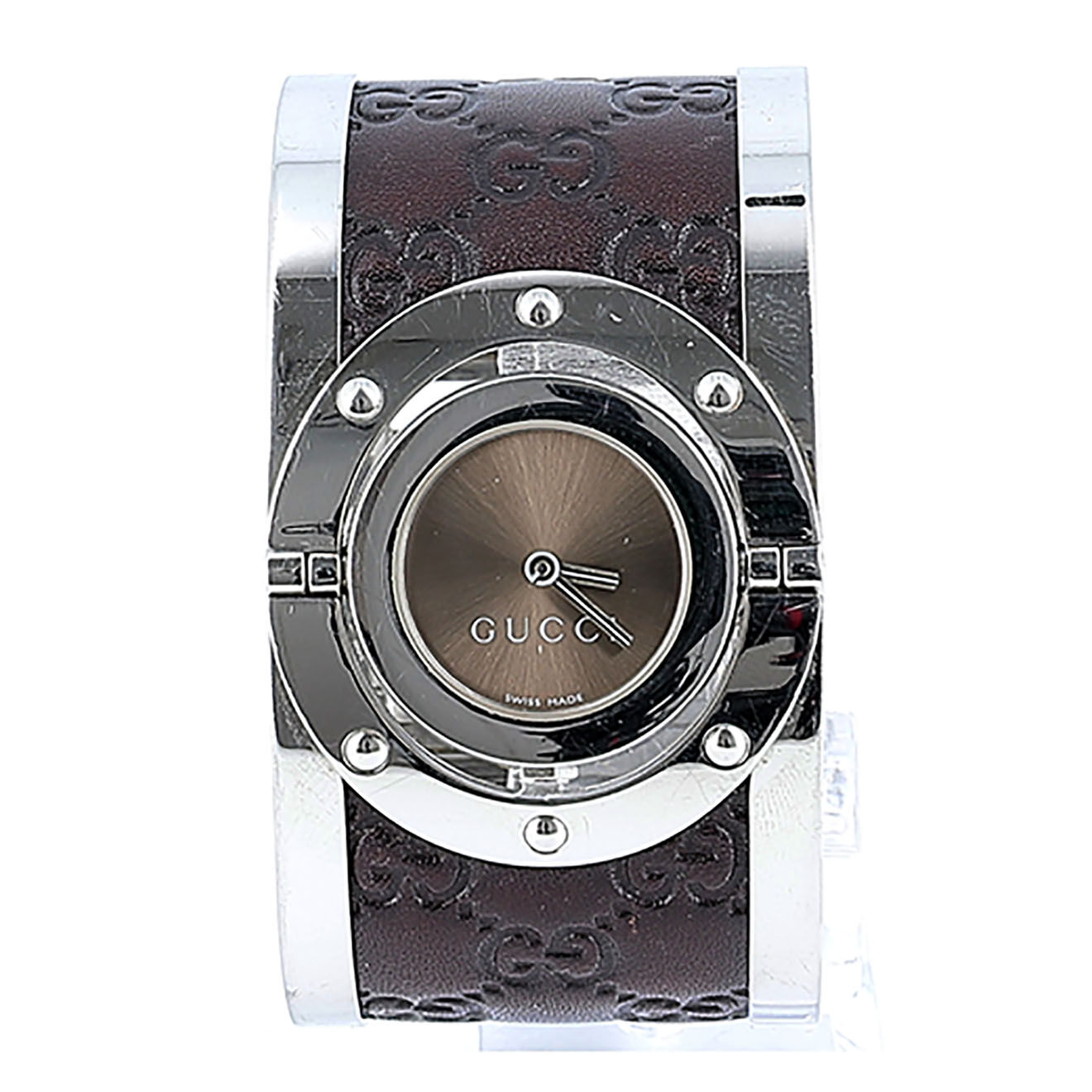 Gucci Montre Twirl Acier & Cuir Monogramme marron - Très bon état