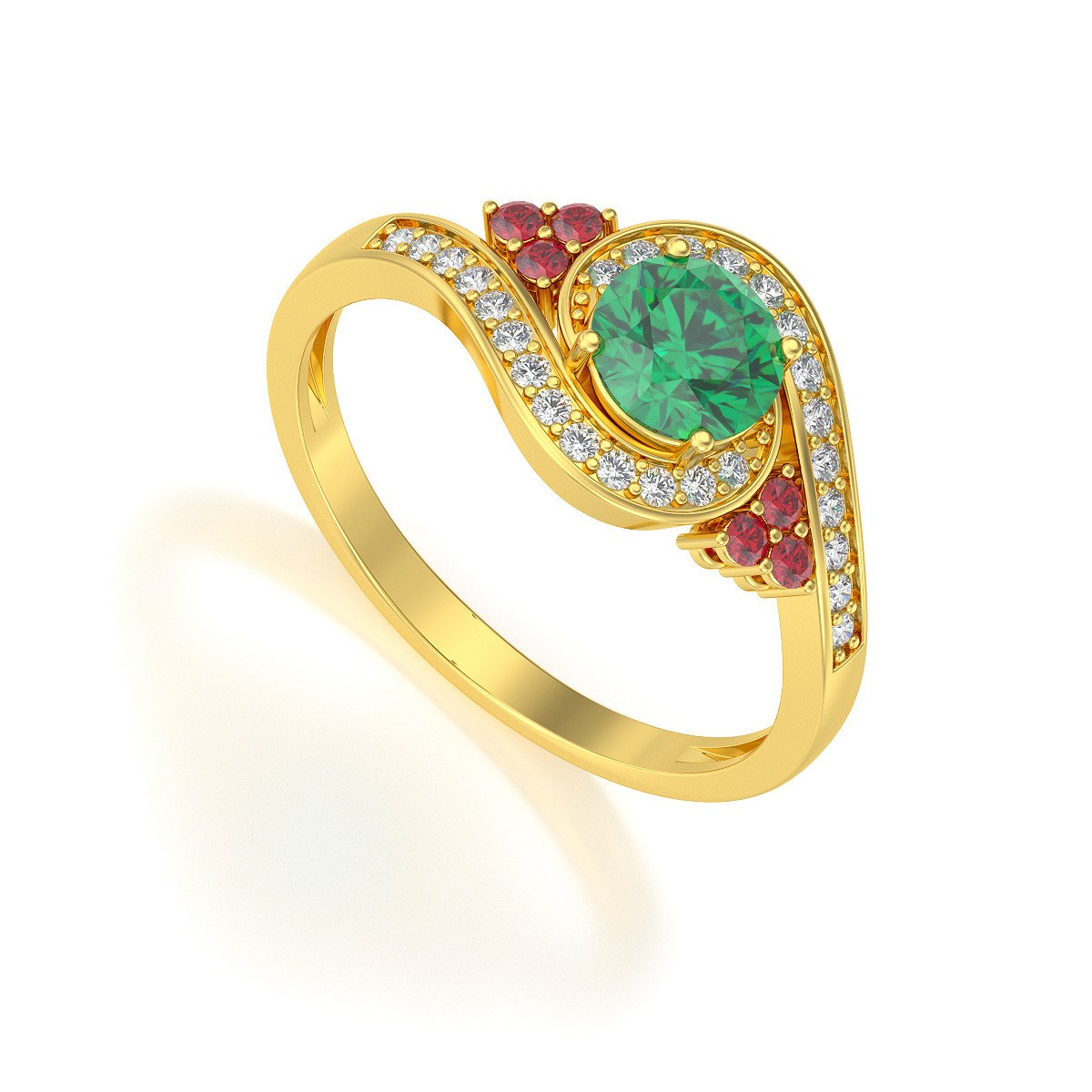 Bague ADEN Or 585 Jaune Emeraude Rubis et diamants 2.702grs