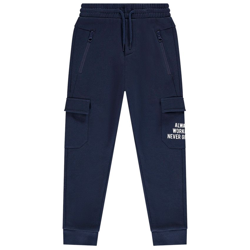 Jogging molleton à poches et message printé pour garçon - Bleu marine