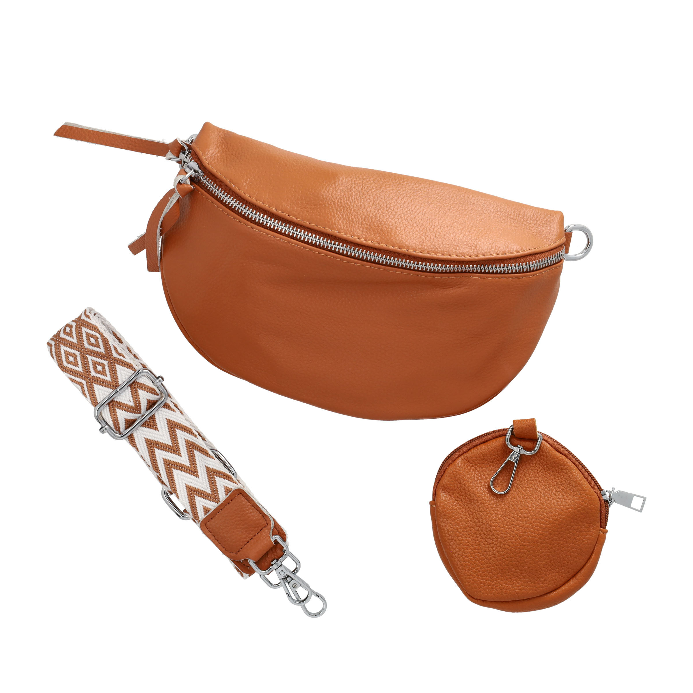 (25x15cm) Echtleder Schultertasche Fashion Crossbody Bag Bauchtasche mit Anhänger - Braun