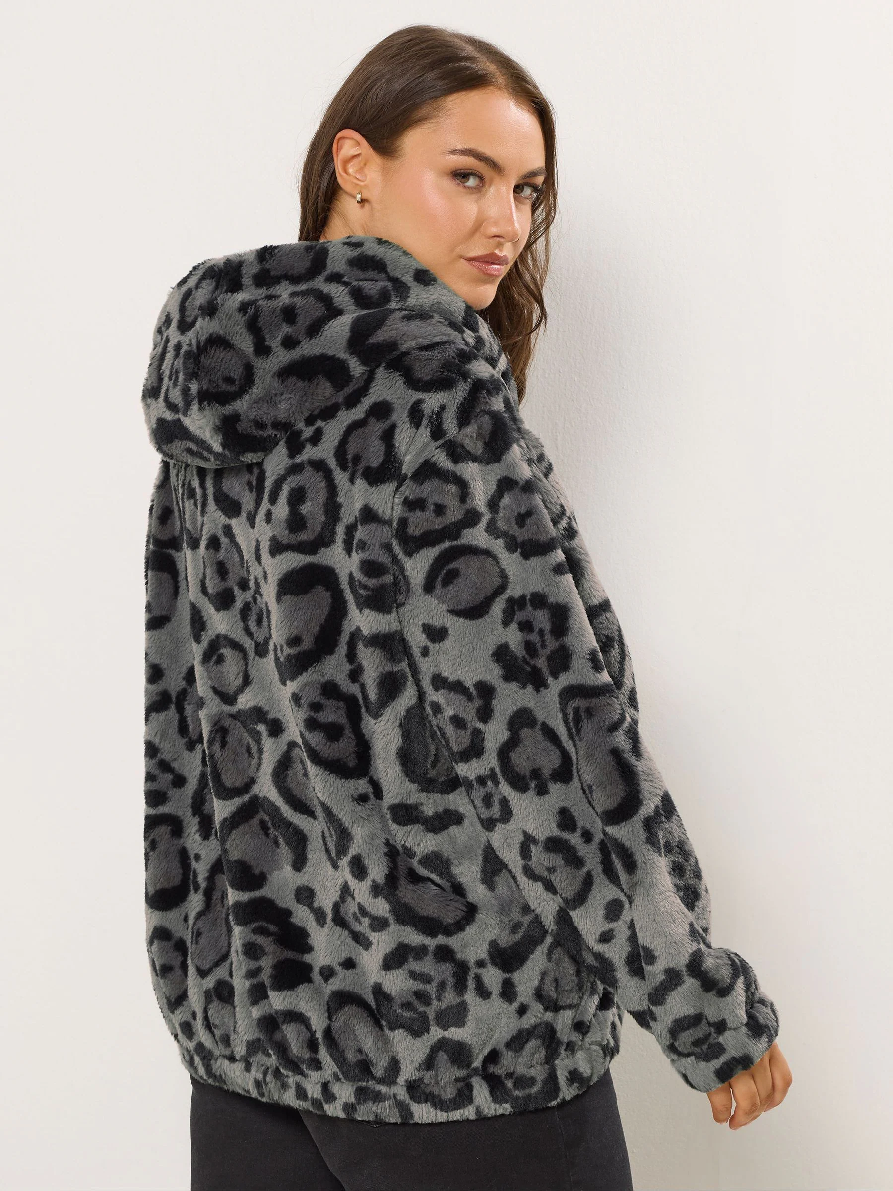 Yours Curve Faux Fur Zip Thru Hooded Fleece