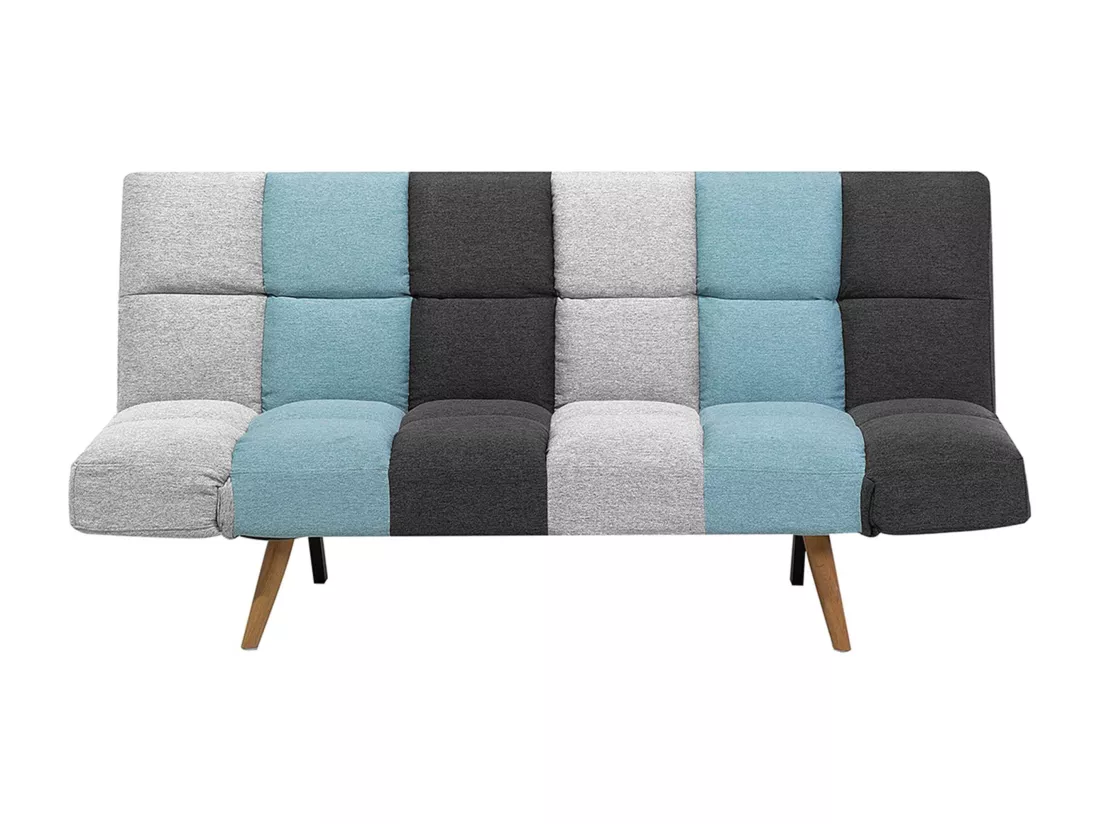Canapé convertible 3 places en tissu gris et bleu INGARO
