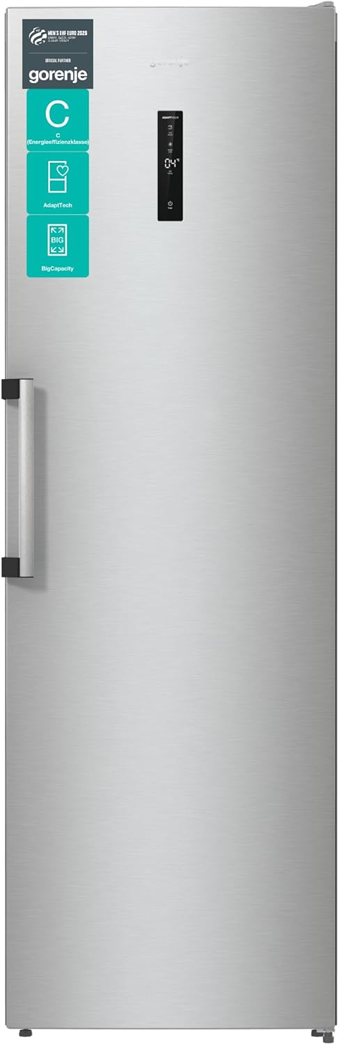 Gorenje R 619 CSXL6 Kühlschrank / 185 cm/Inverter Kompressor/CrispZone mit Feuchteregler/AdaptTech/Umluftkühlsystem/Schnellkühlfunktion/Kühlteil 384 l/EEK C/Inox Look, Edelstahl- Look