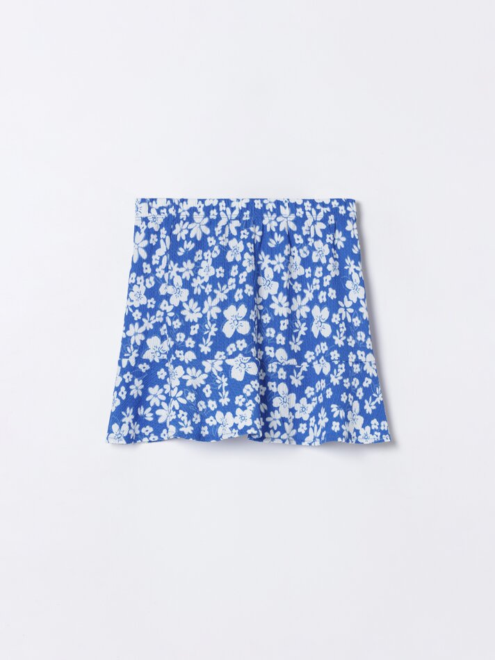 Saia estampada com babados - Azul