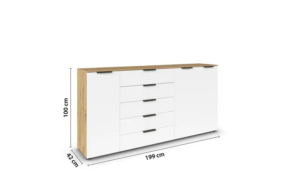 Sideboard Weiß, Eiche Artisan (Nachbildung) Front: Dekor, Oberboden: Dekor Graphit